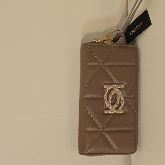 Bebe Taupe Quilted Wallet Brown with Gold Emblem - Picture 1 of 4